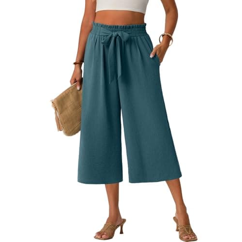 Lepunuo Womens Flowy Linen Palazzo Pants Women Dressy Wide Leg Cropped Capri Pants High Waist Summer Holiday Style with Pockets 2026 - Image 1