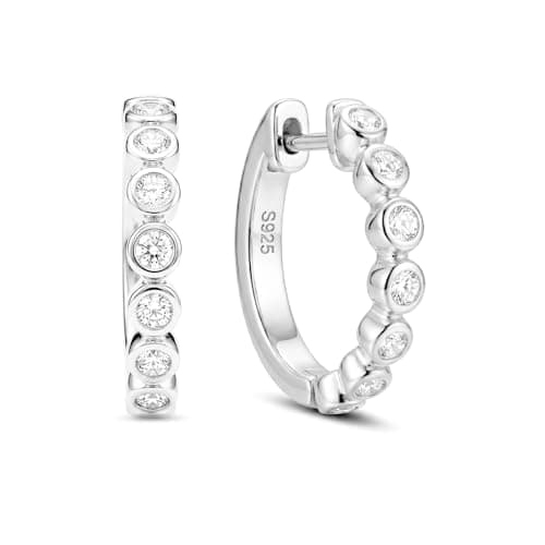 TOPROO 925 Sterling Silver Earrings for Women, 14K Gold Plated Small Minimalist Hoop Earrings with Cubic Zirconia, Understated Everyday Commute Jewelry, Hypoallergenic Gift for Her Birthday (WHITE GOLD) - Image 1