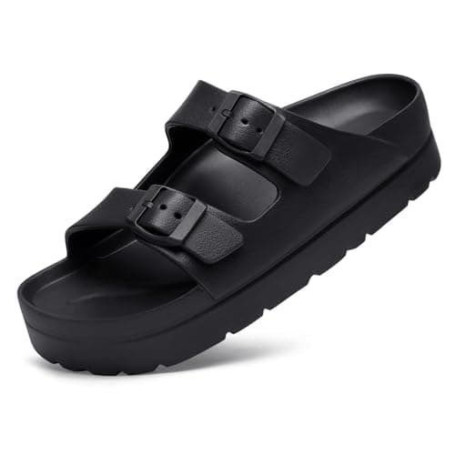 shevalues Women’s Platform Sandals with Arch Support, Lightweight Cloud Slides with Adjustable Double Buckle, Comfortable EVA Recovery Sandals for Summer Beach, Black 41 - Image 1
