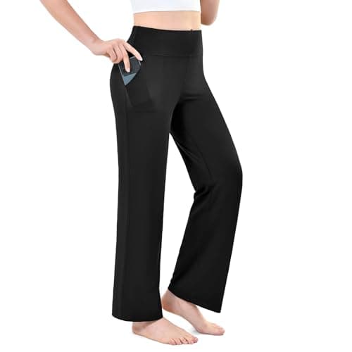 Leafigure Wide Leg Yoga Pants for Women, Sweatpants with Pockets Dress Casual Pants for Work Yoga(Black L) - Image 1