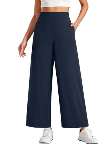COPYLEAF Wide Leg Pants Women High Elastic Waisted Casual Lounge Palazzo Pants Trousers with Pockets(Navy Blue L) - Image 1