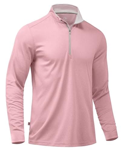 Obla Golf Quarter Zip Pullover for Men Mock Neck Sweatshirt Lightweight Sun Protection Men's Long Sleeve Golf Shirt (Pink Melange_M) - Image 1