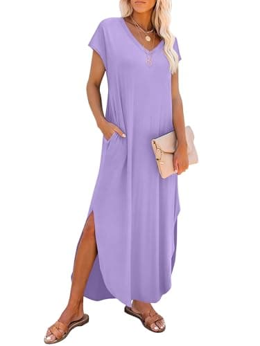 RUMIA Summer Maxi Dresses for Women Cap Sleeve Long Sundress with Pockets - Image 1