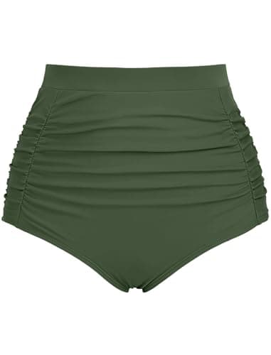 Arolina Women High Waisted Bikini Bottoms Ruched Tummy Control Swimsuit Tankini Bathing Suit Army Green