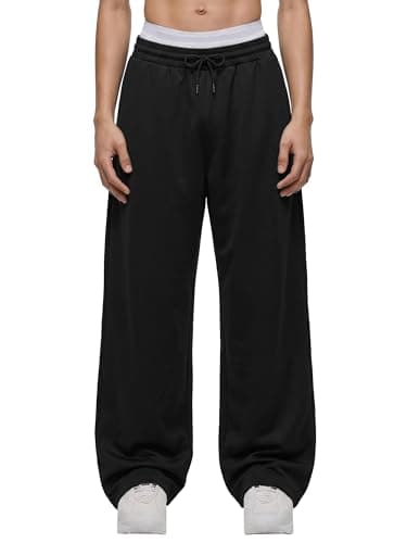 Comdecevis Baggy Black Sweatpants Men Open Bottom Casual Cotton Pants Unisex Mens Athletic Pants Pantalones De Hombre XXL(40) Black - Image 1