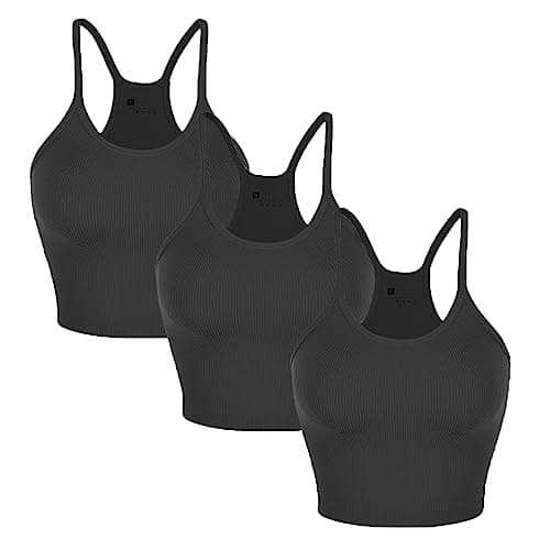 Nicytore 3-Pack Women's Seamless Crop Top Ribbed Camisole No Padding Racerback Tank Tops (3 Black Packs, M) - Image 1