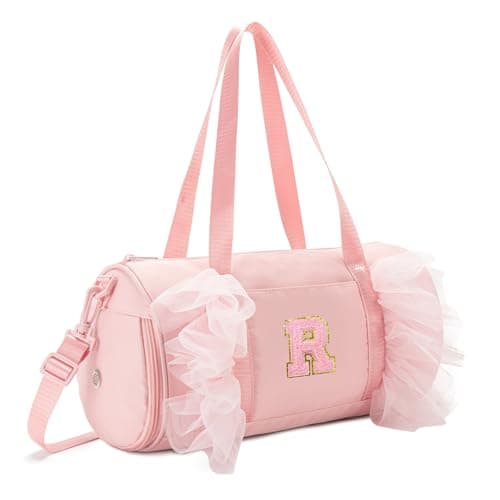 Gitus Birthday Gifts for Girls Age 4-8 Personalized Dance Bag Duffle Bags with Initial Letter Patch Ballets Bag for Girls Mini Travel Tote (Light Pink-R) - Image 1