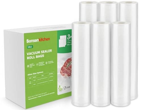 Bonsenkitchen 3 Rolls 11" x 16' + 3 Rolls 8" x 16' Vacuum Sealer Bags for Food with a Color Box, Easy to Store, Commercial Grade, BPA Free, Great for Food Storage or Sous Vide, VB22 - Image 1