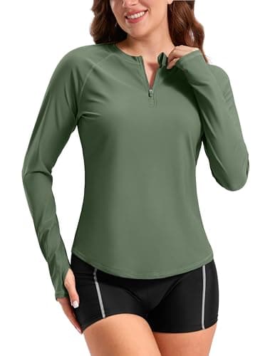 Viodia Womens Swim Shirt UPF50+ Rash Guard Long Sleeve Swimsuit Top Sun Protection Shirts Bathing Suit with Zipper Spinach Green XL - Image 1