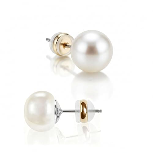 Natural Freshwater Cultured Big Pearl Stud Earrings, AAAA+Handpicked, Sterling Silver 18K Gold Plated Hypoallergenic Earring Studs Jewelry For Women (11-12mm) - Image 1