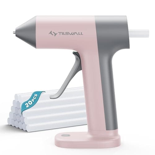 Tilswall Cordless Hot Glue Gun, 30s Fast Preheating with 2Ah Built-in Battery, Hot Melt Glue Gun with 20pcs Premius Glue Sticks, Smart Power-Off, USB-C Inputs Suitable for DIY Craft, Home Repaire Pink - Image 1