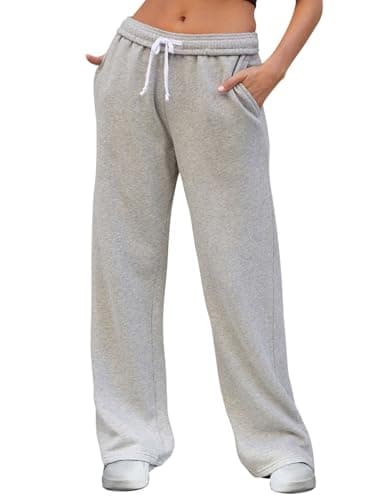 FACDIBY Women's Wide Leg Sweatpants High Waisted Baggy Interior Drawstring Sweatpants Straight Leg Sweat Pants, Grey XL - Image 1