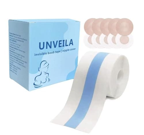 UNVEILA Clear Boob Lift Tape Bra Breast Tape, Invisible Breast Lift Tape Boobtape for Large Breasts Body Boob Tape for Strapless Dress with 5 Pairs Nipple Covers - Image 1