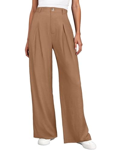 ANRABESS Women Wide Leg Dress Pants 2026 Summer High Waisted Business Casual Work Trousers Dressy Office Palazzo Pants Slacks tan Large - Image 1