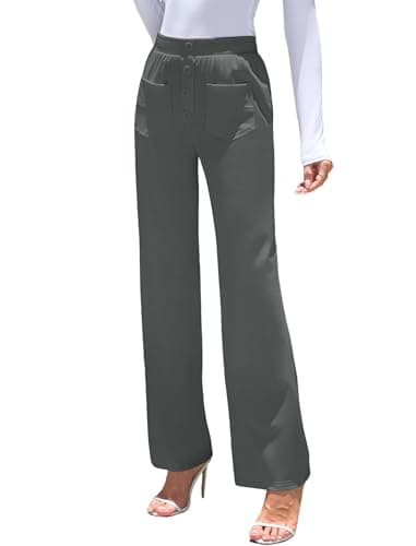 ZAFUL Womens Wide Leg Pants High Waisted Casual Pants for Women Stretchy Business Dress Work Pocket Trousers Pant Gray M - Image 1