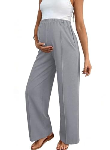 BLENCOT Maternity Pants for Women Stretchy Maternity Clothes Adjustable High Waisted Pregnancy Office Trousers Dressy Work Pants with Pockets Fashion 2026 Grey M - Image 1