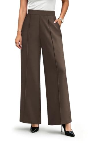 WIHOLL Wide Leg Dress Pants for Women High Waisted Work Trousers Business Casual Slacks Palazzo Pants Coffee - Image 1