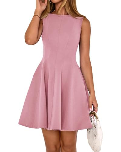 BTFBM Summer Dresses for Women 2026 Elegant Classy Formal A Line Sleeveless Party Cocktail Mini Dress Fashion Clothing(Pink, Large) - Image 1