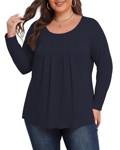 ZHUHOUSE Womens Plus Size Tunic Tops Long Sleeve Dressy Casual Cute Loose Pleated T Shirts Blouses(Navy,X-Large) - Image 1