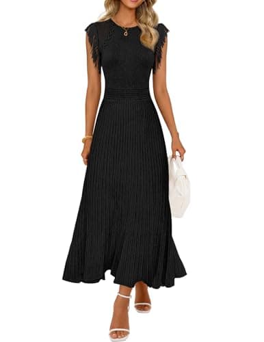 MEROKEETY Summer Sleeveless Casual Midi Dress 2026 Spring A Line Fringe Flowy Pleated Business Work Dresses, Black, X-Large - Image 1