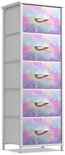 Sorbus Kids Dresser with 5 Drawers - Storage Chest Organizer Nightstand - Steel Frame, Wood Top, Tie-Dye Fabric Bins for Clothes - Wide Furniture for Bedroom, Hallway, Nursery, Closet, & Apartment - Image 1