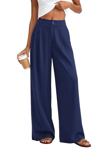 KIRUNDO Dress Pants Women 2026 Summer Polka Dot Palazzo Wide Leg Trousers Flowy Business Casual Slacks for Work with Pockets(Navy Blue, X-Large) - Image 1