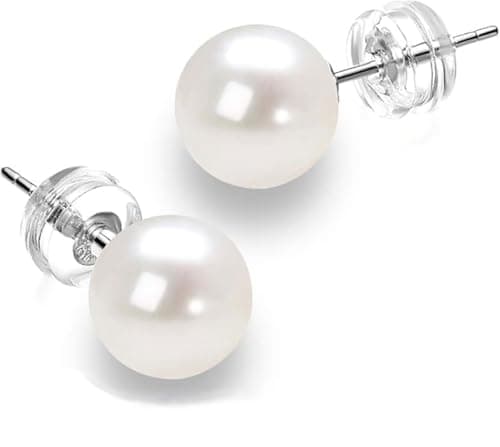Shrandi Round White Freshwater Cultured Pearl 18K Gold Plated Stud Earrings - Image 1