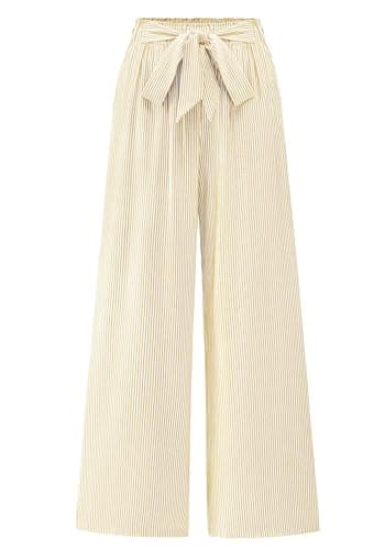 BTFBM Pants for Women 2026 Spring Clothes Striped High Waist Tie Knot Dressy Casual Wide Leg Palazzo Work Trousers Pants(Apricot, Small) - Image 1