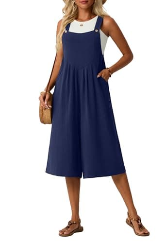Lepunuo Rompers for Mom Women Summer Casual Bib Jumpers Boho Short Jumpsuits Overalls with Pockets Vacation - Image 1