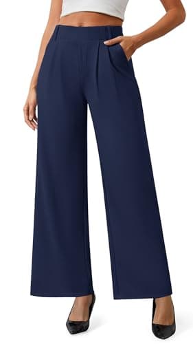 AVAMO Womens Dress Pants Wide Leg Pull On Stretchy Work Pants for Women with Pockets High Elastic Waist Office Business Navy - Image 1