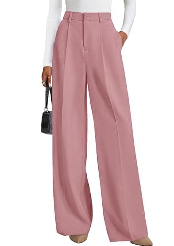 PRETTYGARDEN Wide Leg Pants for Women Trendy 2026 Fall High Waisted Business Casual Outfits Work Pant Trousers (Pink,Medium) - Image 1