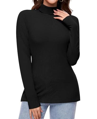 Ganado Long Sleeve Shirts for Women Turtleneck Thermal Shirt Layering Basic Tops Fitted Plain Undershirts (Black, Medium) - Image 1