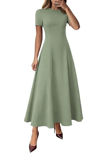 KIRUNDO Wedding Guest Dresses for Women 2026 Spring Summer Short Sleeve Pleated Long Flowy A Line Formal Maxi Dress Pockets(Sage Green, Large) - Image 1