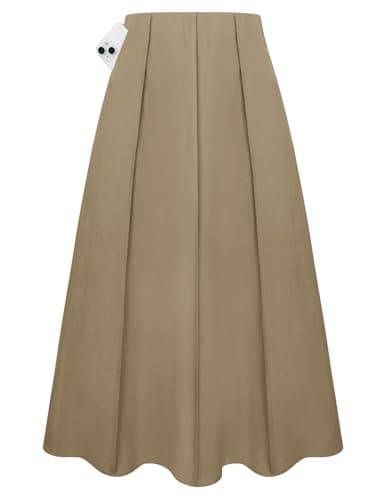 Kate Kasin Women's Khaki Linen Maxi Skirt, High Waist A Line Skirts with Pockets, Summer Casual Vacation Flowy Long Skirt - Image 1