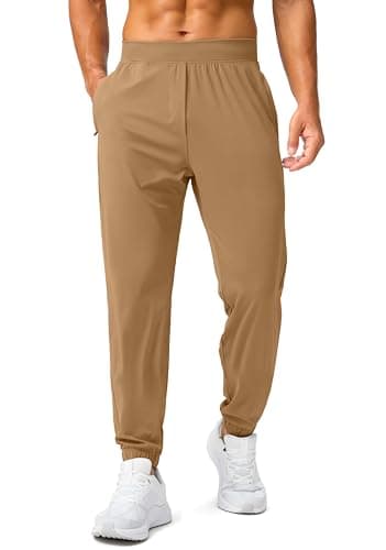 Soothfeel Men's Joggers with Zipper Pockets Golf Joggers Lightweight Sweatpants Athletic Workout Pants for Men Track 30" (Dark Khaki, S) - Image 1
