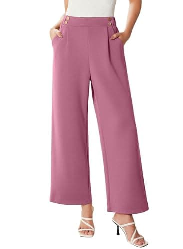 EVALESS Womens Wide Leg Work Pants Straight Elastic High Waisted Double Button Pleated Dress Pants Business Office Casual Outfits 2026 Fall Trousers Slacks with Pockets Rose Pink Medium - Image 1