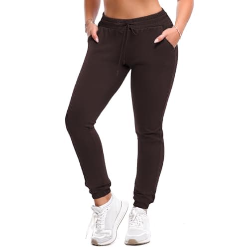 SINOPHANT Joggers for Women with Pockets Drawstring Sweatpants for Lounge Gym Yoga Brown M - Image 1