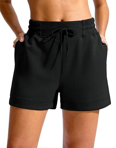 Soothfeel Women's Drawstring Sweat Shorts High Waisted Summer Workout Lounge Casual Shorts with Pockets Black - Image 1