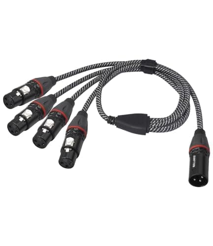 SZLliyxs 3-Pin XLR Y Splitter Cable (1 Male to 4 Female, 2FT) - Zinc Alloy & Oxygen-Free Copper, EMI Shielding for Mixer, Microphone, Studio & Live Sound - Image 1