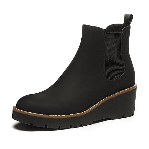 Athlefit Women's Chelsea Wedge Boots Elastic Platform Lug Sole Slip on Wedge Ankle Black Booties Size 8 - Image 1
