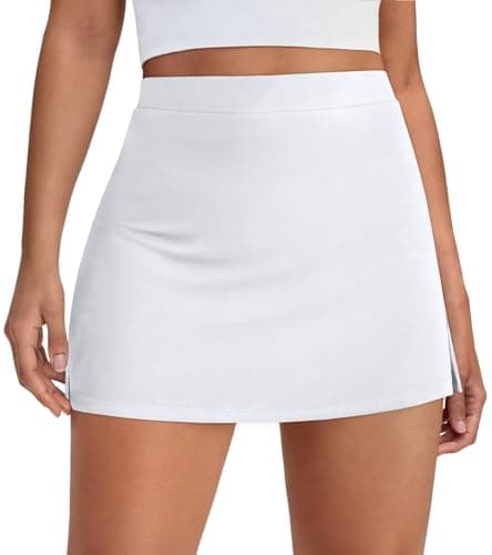 AUTOMET Women's Mini Tennis Skirt with Shorts Underneath 2026 Athletic Workout Cute Golf Skorts Trendy Summer Gym Clothes White L - Image 1