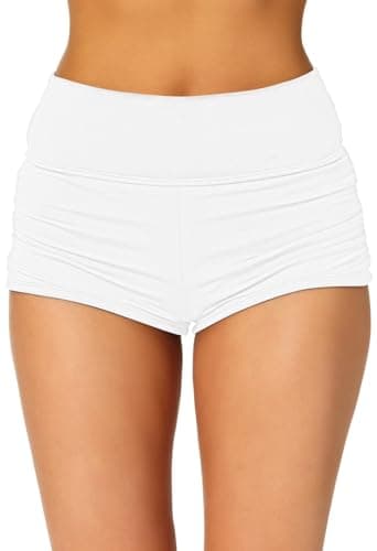 Pink Queen Women's Swim Shorts High Waist Swimsuit Bottom Tummy Control Bathing Suit Tankini Bikini Board Shorts White L - Image 1