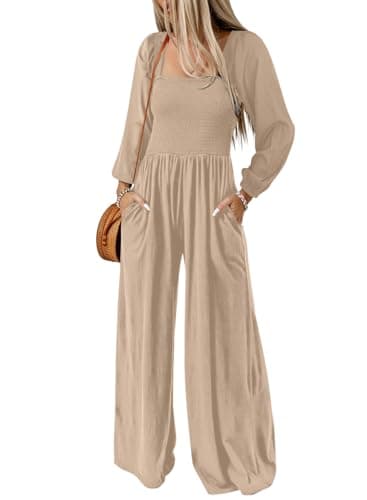 Dokotoo Womens Plus Size Apricot Jumpsuits for Women Overalls Loose Casual Wide Leg One Piece Long Sleeve Solid Jumpsuit Long Pant Rompers with Pockets 2026 Fashion X-Large - Image 1