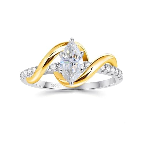 Fimewon Marquise Engagement Ring Eternity Band Rings for Women Two Tone 925 Sterling Silver Rings Birthday Gifts for Wife Size 9 - Image 1