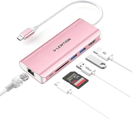 LENTION USB C Hub with 4K HDMI, SD Card Reader, 2 USB 3.0, Type C Charging, 6-in-1 Ethernet Adapter Compatible with 2025-2018 MacBook Pro/Air, 2026 MacBook Neo, Surface/Steam Deck, More(Rose Gold) - Image 1