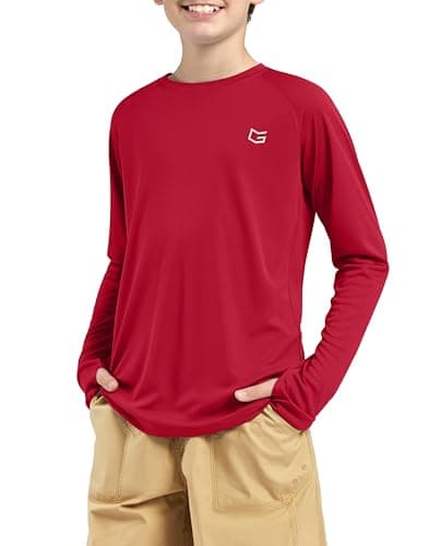 Boy's Rash Guard UPF 50+ Sun Protection Shirt Quick Dry Long Sleeve Swim Shirts Lightweight SPF Youth Fishing Shirt(Red,XL)