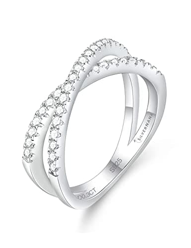 SILVERNANA Moissanite Criss Cross Wedding Band for Women Sterling Silver X Eternity Ring for Her Size 7.5