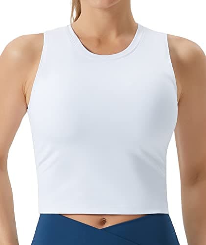 THE GYM PEOPLE Women's Medium Support Sports Bra Removable Padded Sleeveless Workout Crop Tops White - Image 1