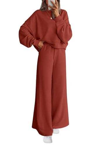 PRETTYGARDEN Women 2 Piece Outfits 2026 Fall Sweatsuits Crewneck Sweatshirt Wide Leg Sweatpants Lounge Sets Tracksuit(Brick Red,X-Small - Image 1