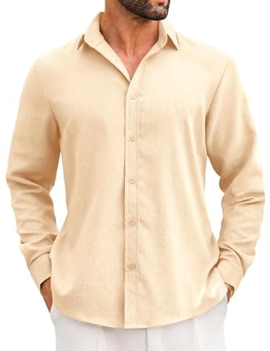 LETSEE Men's Linen Blend Button Down Shirt – Lightweight Long Sleeve Casual Shirt for Beach, Vacation & Wedding - Image 1